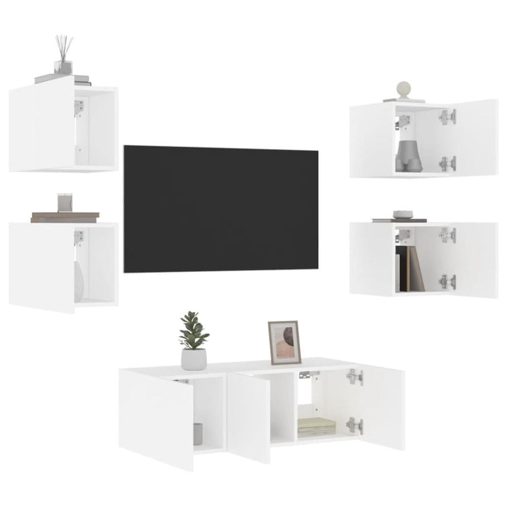 Vidaxl 6-dielne TV nástenné skrinky s LED biele kompozitné drevo